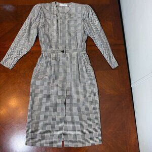 vtg Nipon Boutique‎ Dress Sz 4 Black White Silk Houndstooth Neiman Marcus